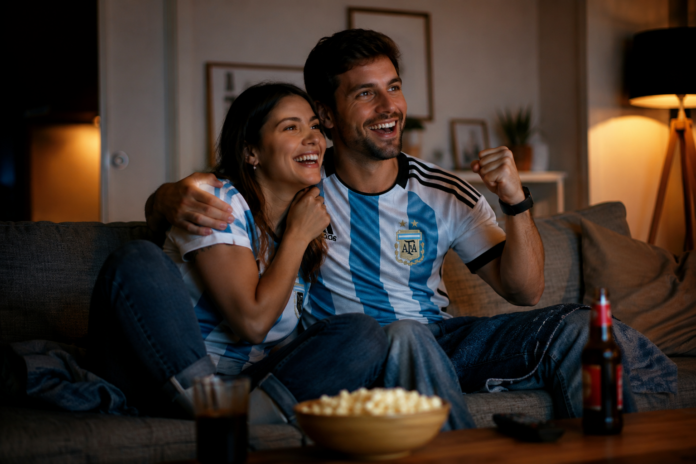 Coppia che guarda la partita in tv